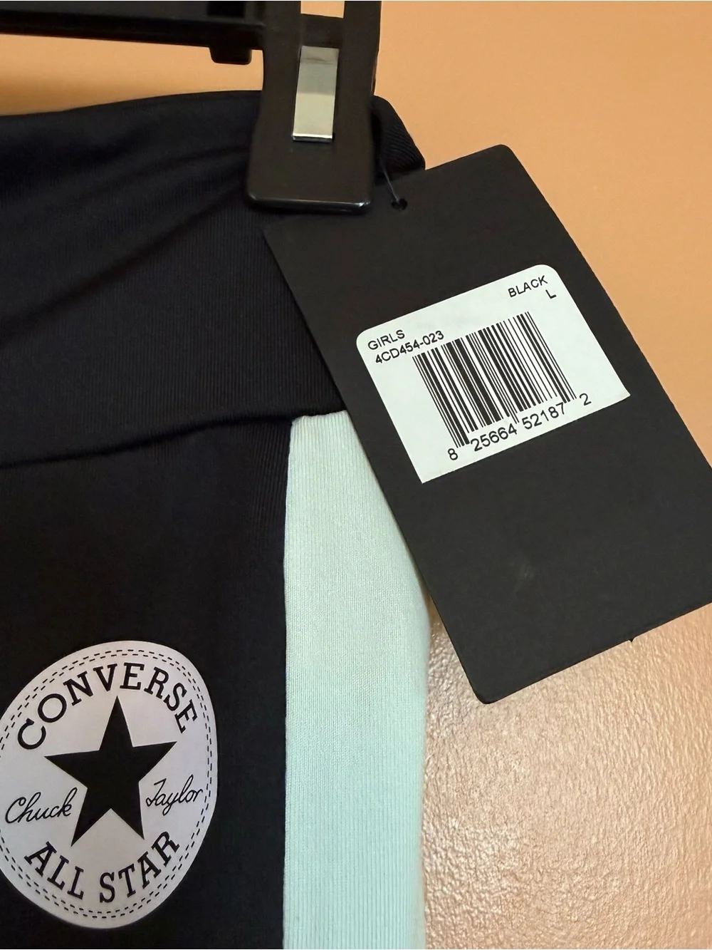 Converse All Star Girls Leggings Size L 12-13 Black‎ White Stripe NWT